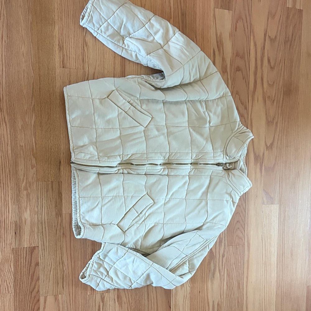 Free People Cream Quilted Jacket with Gold Hardware